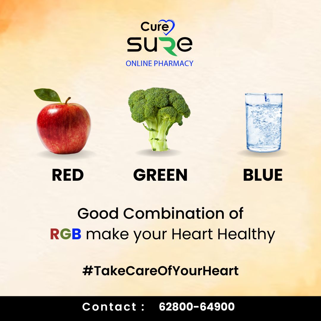 A delightful blend of crimson apples, verdant vegetables, and azure water nurtures a healthy heart.

#hearthealthharmony #colorfulnutrition #applegreenveggiesbluewater #healthyheartcombo #vibranthealthchoices #eatforlife #heartsmarteating  #genericmedicines #curesure