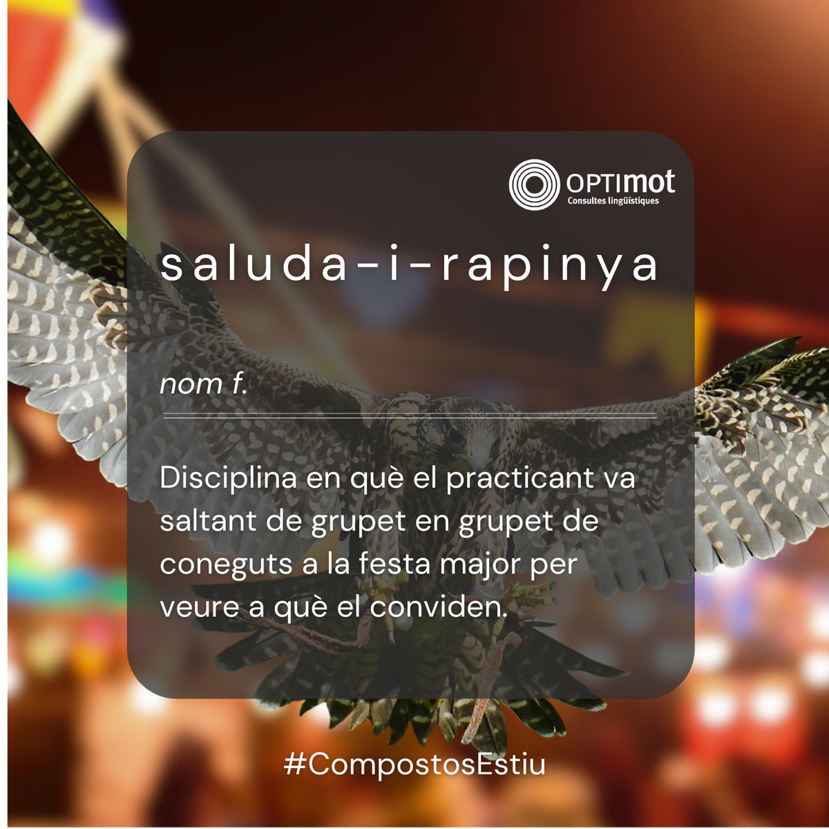 optimotcat's tweet photo. L'agost és ideal per practicar la...

saluda-i-rapinya ✌️
nom f.
Disciplina en què el practicant va saltant de grupet en grupet de coneguts a la festa major per veure a què el conviden.

Bategeu la vostra activitat preferida amb un nom creatiu i participeu al #CompostosEstiu! https://t.co/Ny0Fn3Ir2p