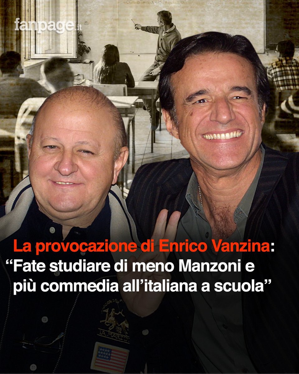 fanpage's tweet photo. “Se fossi ministro metterei qualche lezione in meno su I Promessi Sposi e una volta alla settimana la proiezione di un film di commedia italiana per capire chi siamo e da dove veniamo”. La provocazione di Enrico Vanzina. Che ne pensate? https://t.co/6DVMh78baF