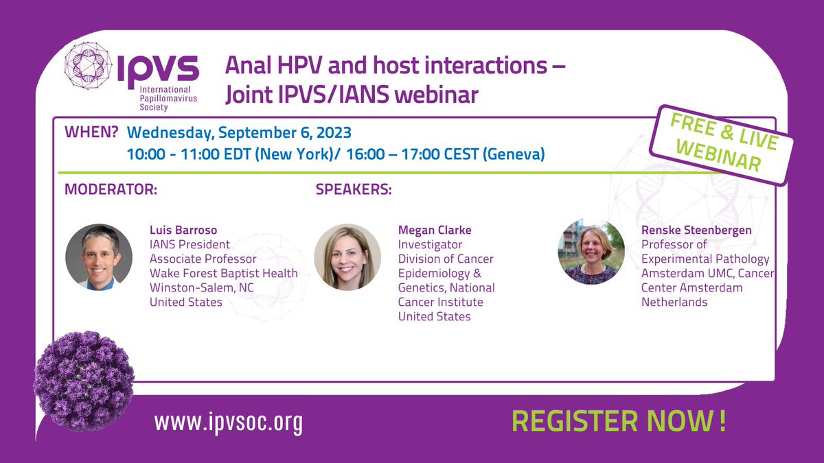 📢 We are pleased to announce our 1st collaboration with the <a href="/IANSociety/">IANSociety</a> - a joint webinar on anal #HPV and host interactions in anal intraepithelial neoplasia (AIN) and #cancer 

🗓️ Wednesday, Sep 6, 2023

Register to this free webinar now 👉 bit.ly/3s4ajtx

#analcancer