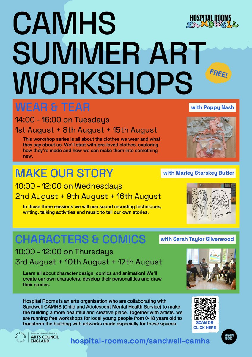 Free art workshops in August at Sandwell CAMHS!

<a href="/Hospital_Rooms/">Hospital Rooms</a> is an arts organisation who are going collaborating with artists and young people over the next year to make Sandwell CAMHS a more beautiful and creative place!