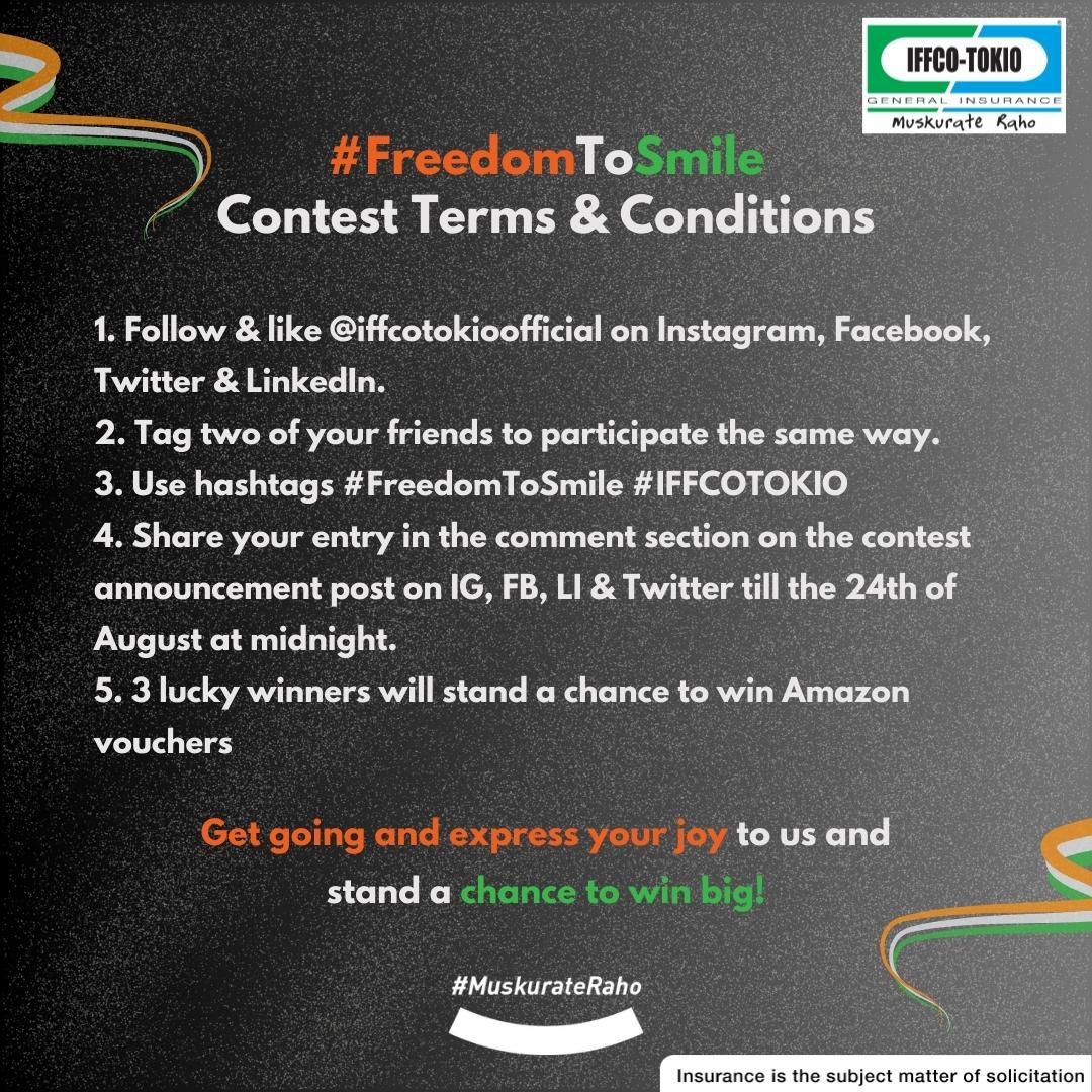 IFFCO__TOKIO's tweet image. Stand a chance to win big, simply follow the steps below and send in your entries at the earliest possible. #FreedomToSmile #MuskurateRaho #IFFCOTOKIO