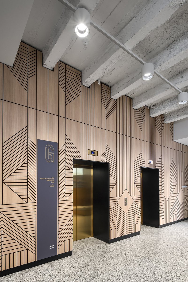 Elevator lobby details at Myriota in Adelaide by JPE Design Studio #officesnapshots #officedesign