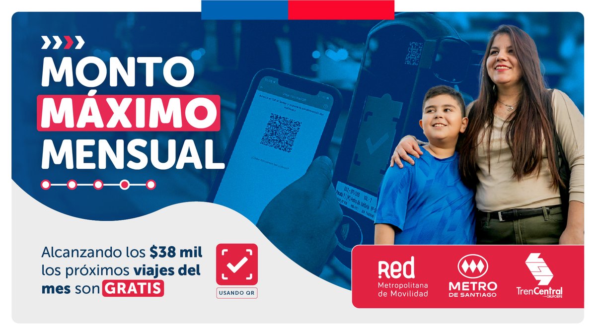 Nuestro compromiso con el bienestar de las personas se traduce en acciones concretas: 
☑️Anunciamos el #MontoMáximo mensual, que permitirá a los usuarios de <a href="/Red_Movilidad/">Red Movilidad</a> en la RM viajar gratis tras alcanzar los $38 mil. 
➡️ Aplica para tarifa adulto y sólo pagando con QR.