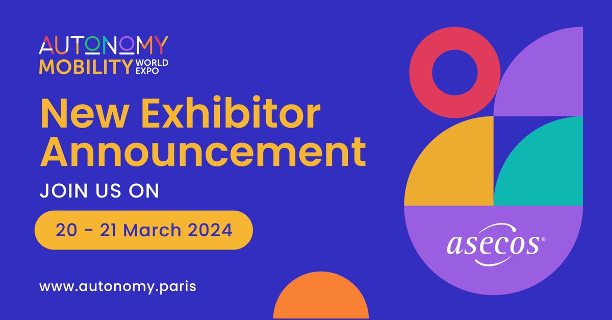 Once again, @asecos_GmbH is participating at AUTONOMY MOBILITY WORLD EXPO 24 as an exhibitor. Join us at the AUTONOMY MOBILITY WORLD EXPO 2024 to collaborate, share ideas, and shape the future of Mobility on March 20-21, 2024. Learn more here ➡️ amwe.world