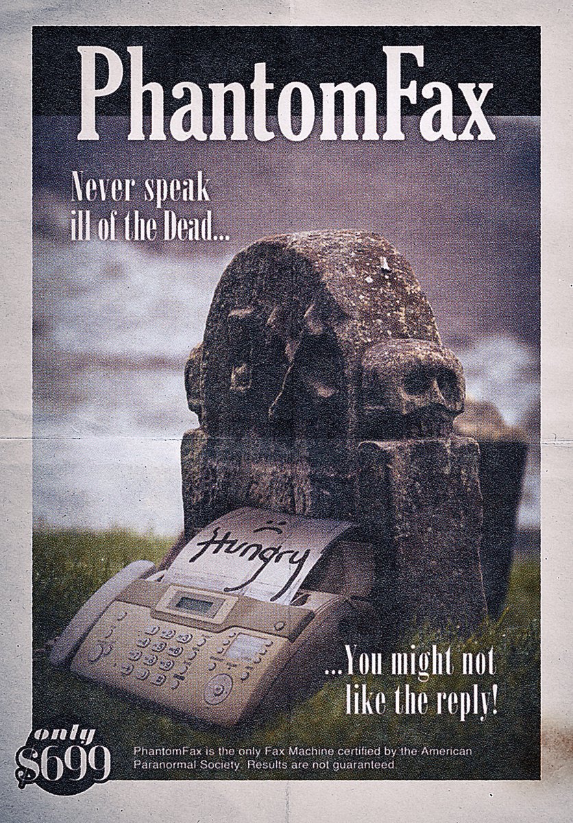 Thanks to the wonders of modern technology, we have found a way to attach a Fax machine to a person's final resting place!
PhantomFax: Experience a whole new way of communing with the dead!