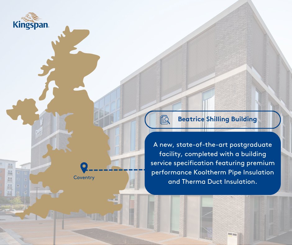 Beatrice Shilling Building 🎓

A new, state-of-the-art postgraduate facility, completed with a #BuildingService specification featuring premium performance #Kooltherm Pipe Insulation and #ThermaDuct Insulation.

To find out more visit- bit.ly/3SVKy6O