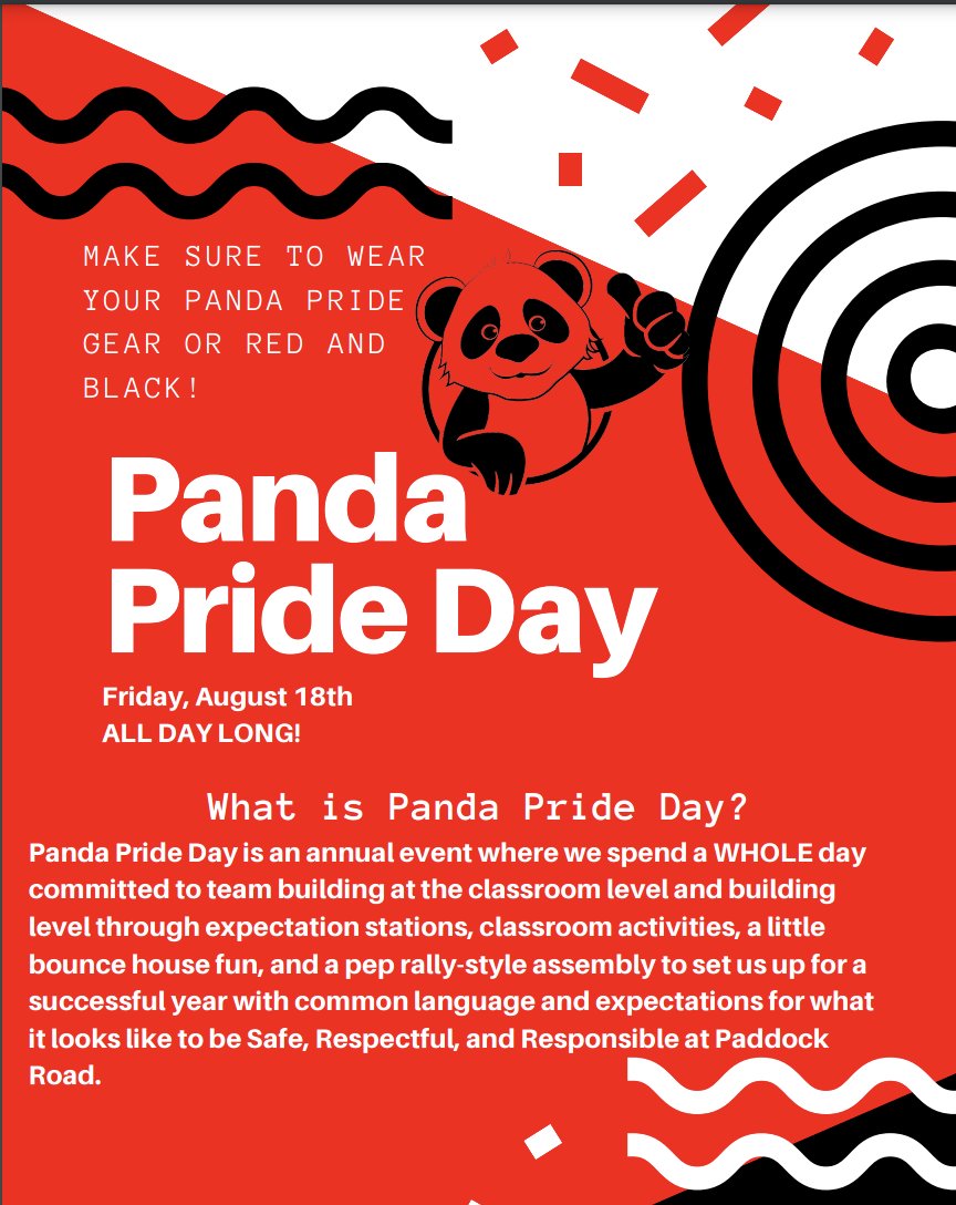 Get your Panda gear or red and black ready to go for Friday, Paddock! It's PANDA PRIDE DAY!