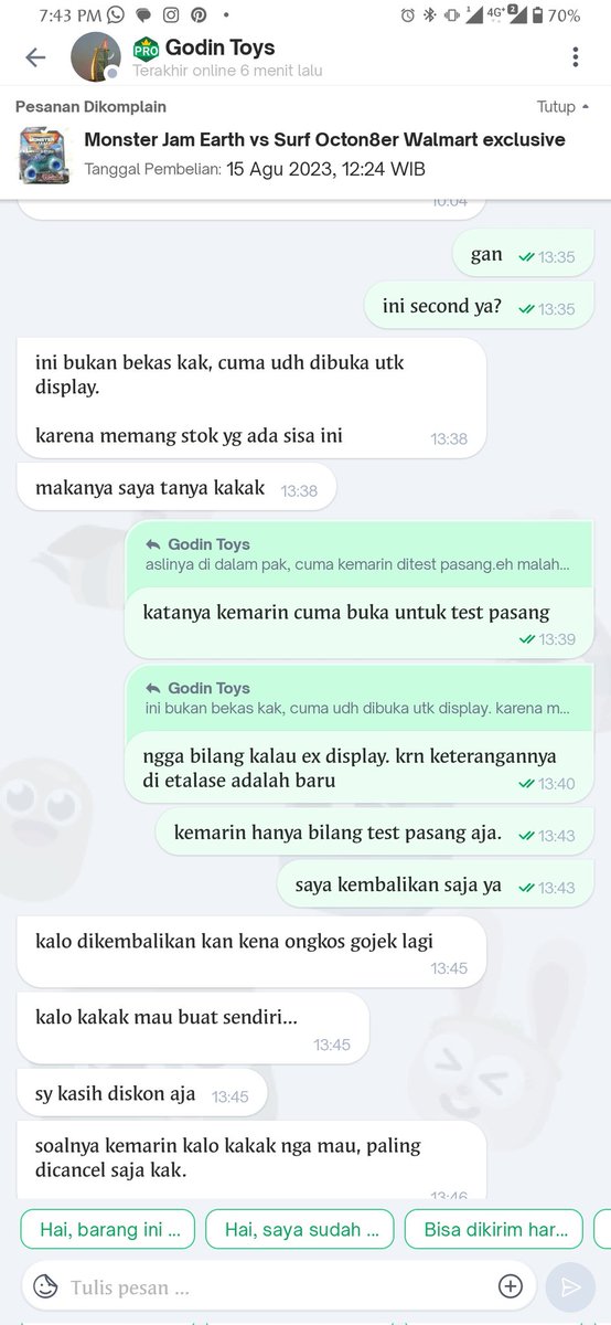 AdityaDido's tweet photo. @TokopediaCare @tokopedia Tapi seller sama sekali tidak bilang bahwa itu adalah baramg display. Sama sekali tidak ada konfirmasi ke saya apakah saya terima barang yang di beli adalah ex-Display https://t.co/d2s4IegtDH