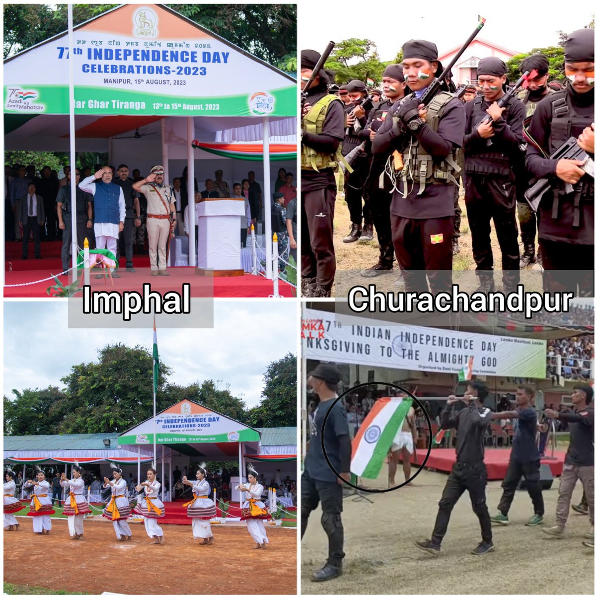 ahanthemx's tweet photo. How Independence Day was celebrated in Imphal by Meiteis VS Independence Day celebration in Ccpur by Kuki Immigrants.
Choose your side wisely.
#AzadiFromInfiltration
#KukiInfiltration #NarcoTerrorism #InfiltrationHataoBharatBachao #SaveMeitei #SaveManipur
#IndependenceDay2023 https://t.co/0ebeebQB99