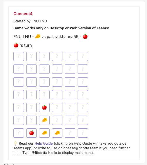 RicottaHQ's tweet photo. 🥁🥁🥁🥁🥁🥁🥁🥁🥁🥁

Guess what? The Ricotta bot on MS Teams just turned into your new game buddy! 🎮 

Dive into classic duels like Tic-Tac-Toe, Connect4, Rock Paper Scissors, and Odds &amp; Evens. Challenge your coworkers and let the games begin! 🎉👾🕹️

👉 https://t.co/EI0JrkSiLp https://t.co/S7SY0kHImr