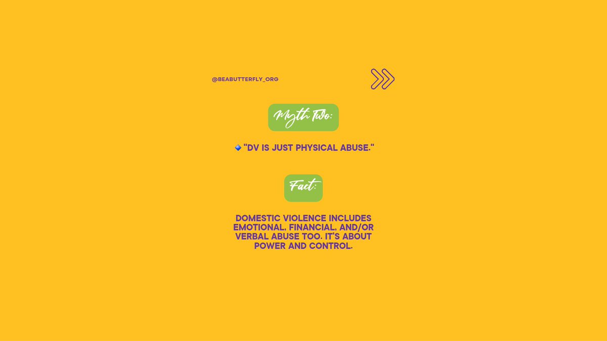 BeaButterflyOrg's tweet photo. 🚫 Silence perpetuates myths. Speaking up breaks them.  PART 1

Let's shatter the misconceptions about domestic violence, fostering empathy and understanding. Together, we can rewrite the narrative. 🦋💬 #BreakTheMyths #EndDV #BeAButterfly https://t.co/Vvsb4v8ZLo
