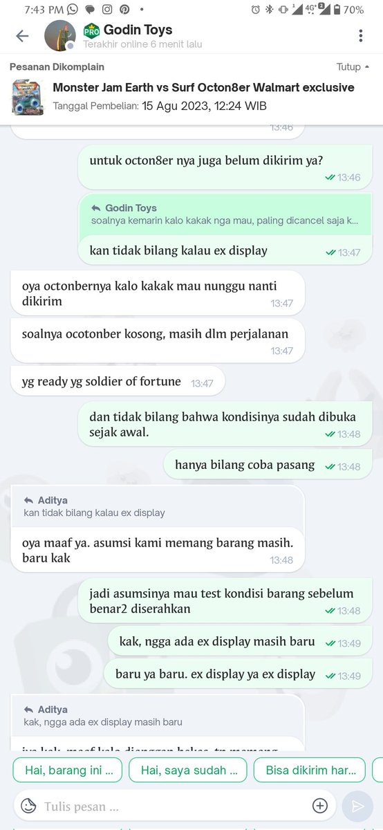 AdityaDido's tweet photo. @TokopediaCare @tokopedia Tapi seller sama sekali tidak bilang bahwa itu adalah baramg display. Sama sekali tidak ada konfirmasi ke saya apakah saya terima barang yang di beli adalah ex-Display https://t.co/d2s4IegtDH