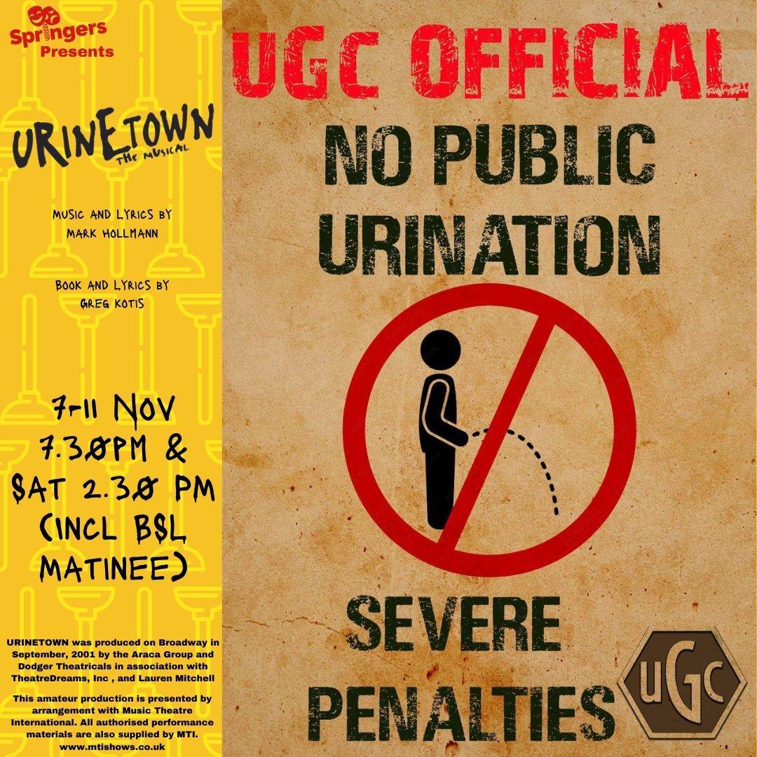 When all private toilets are banned due to a water shortage, you best pay the fee to pee at a public amenity... Or face Urinetown 🪠

Our production of Urinetown will be at Chelmsford Theatre Studio 7 -11 Nov🧻

Tickets 🚽 chelmsfordtheatre.co.uk/events/urineto…

#Springers #Urinetown #AmDram