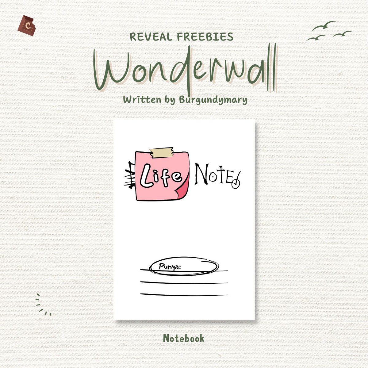[ 📌 2ND REVEAL FREEBIES • WONDERWALL BY <a href="/burgundymary/">𝐉</a> ]

🗓️ 1st Pre-Order ; 22 Agustus 2023

• Identity Card
• A5 Notebook