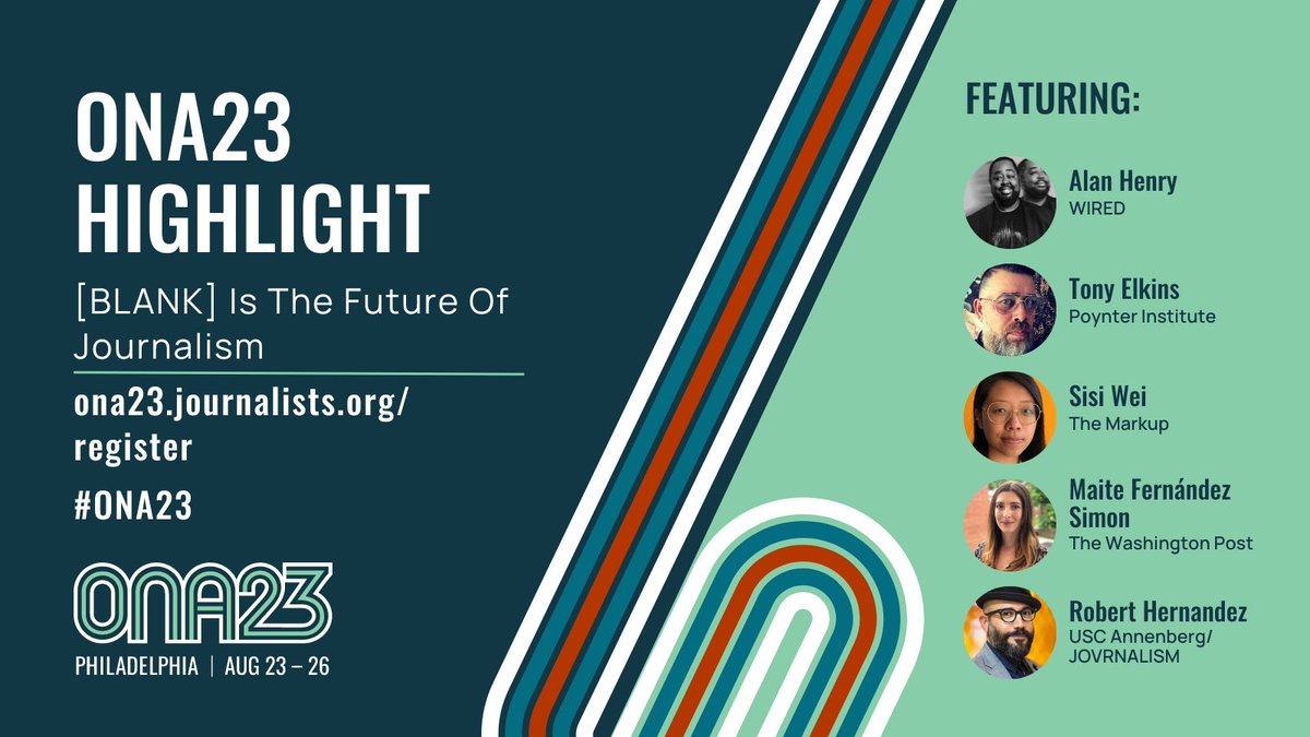 #ONA23 session highlight: [BLANK] Is The Future Of Journalism. An ONA annual favorite featuring @HaloPhoenix, @TElkinsJr, @SisiWei, <a href="/maits/">Maite Fernández Simon</a> and @WebJournalist, the improv show disguised as a high-energy panel is back for another year of big ideas. ona23.journalists.org/register/