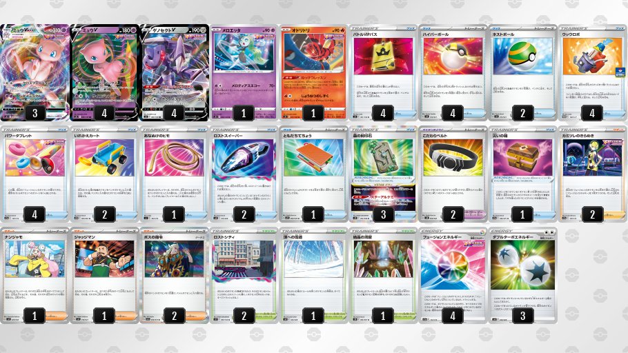 raichumkw's tweet photo. 【ミュウVMAX デッキ】
#ポケモンWCS2023 カードゲーム部門 マスターカテゴリ優勝者 VANCE KELLEY選手のデッキ！
本日の生放送では決勝戦の観戦をしましたが、対サーナイトexデッキで「災いの箱」の存在感が際立ってましたね…！
みんなも参考にして遊んでみましょう❗️
#ライチュの毎日デッキ紹介 https://t.co/unlqOliXT0