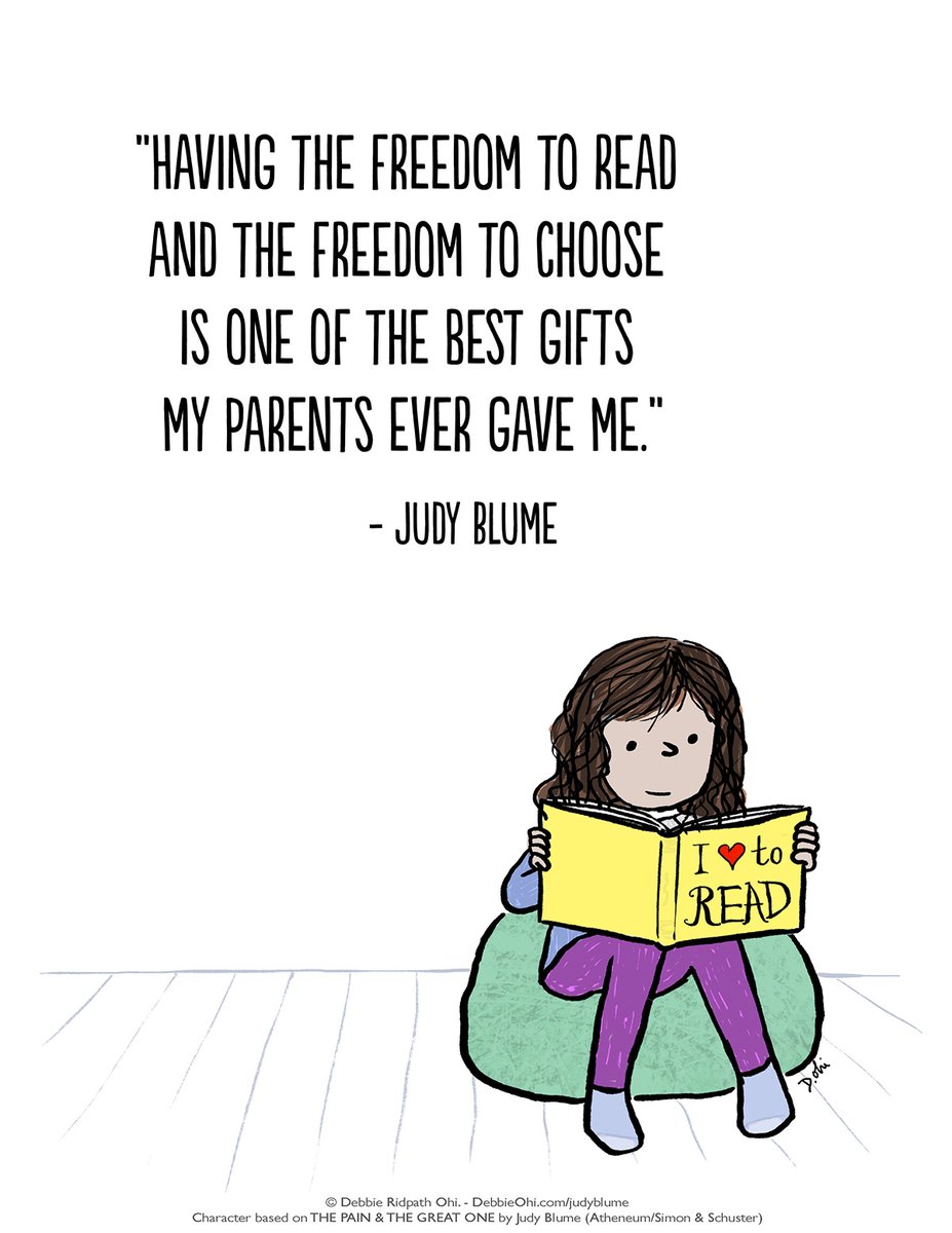 'Having the freedom to read and the freedom to choose is one of the best gifts my parents ever gave me.' - @judyblume Educators, librarians & booksellers! Download this as a free, print-ready poster: debbieohi.com/resources/prin…