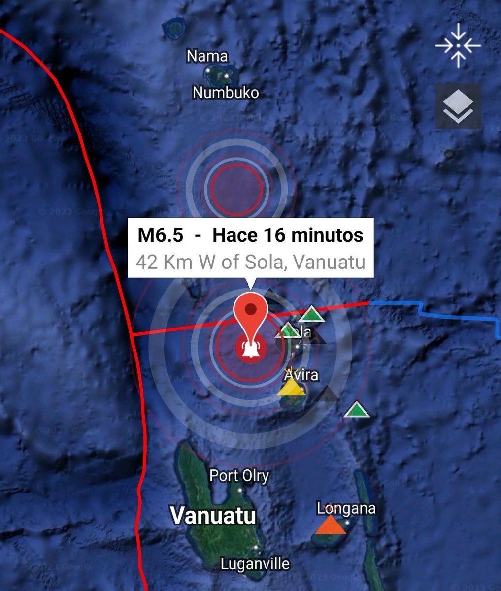 Terremoto de magnitud preliminar 6.5 al norte de las islas Vanuatu.
