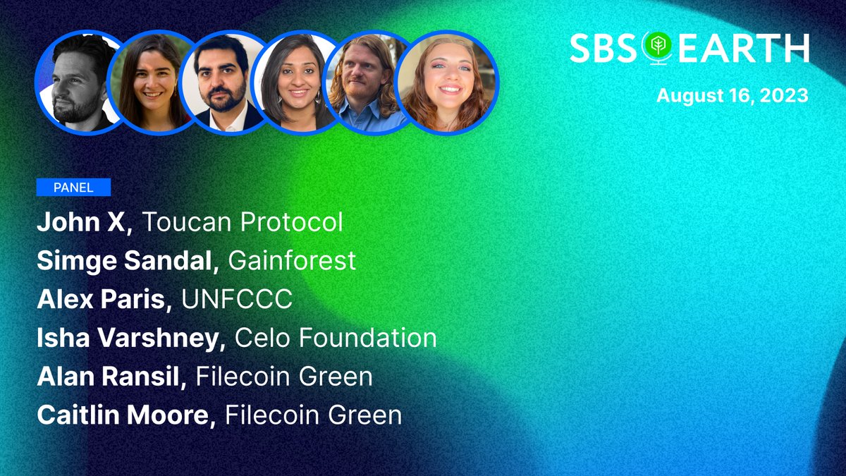 🎉Excited to hear today's speakers?

Help us give a special thanks to the #SBSEarth Content Committee for curating the lineup: 
 
🌱 @johnx25bd @ToucanProtocol
🌱 @simgesteen @GainforestNow
🌱 @GellertParis @UNFCCC
🌱 @ivcelo @CeloOrg
🌱 @RRansil & @caitmoor @FilecoinGreen
