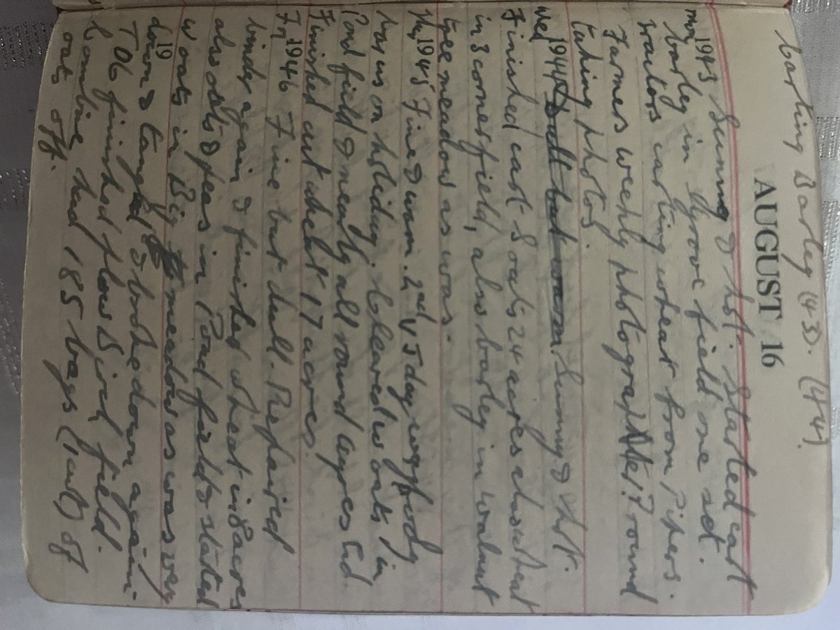 Stuck in the house with poorly eye. Found my fathers five year diary of the war years. Harvest  is the same…..