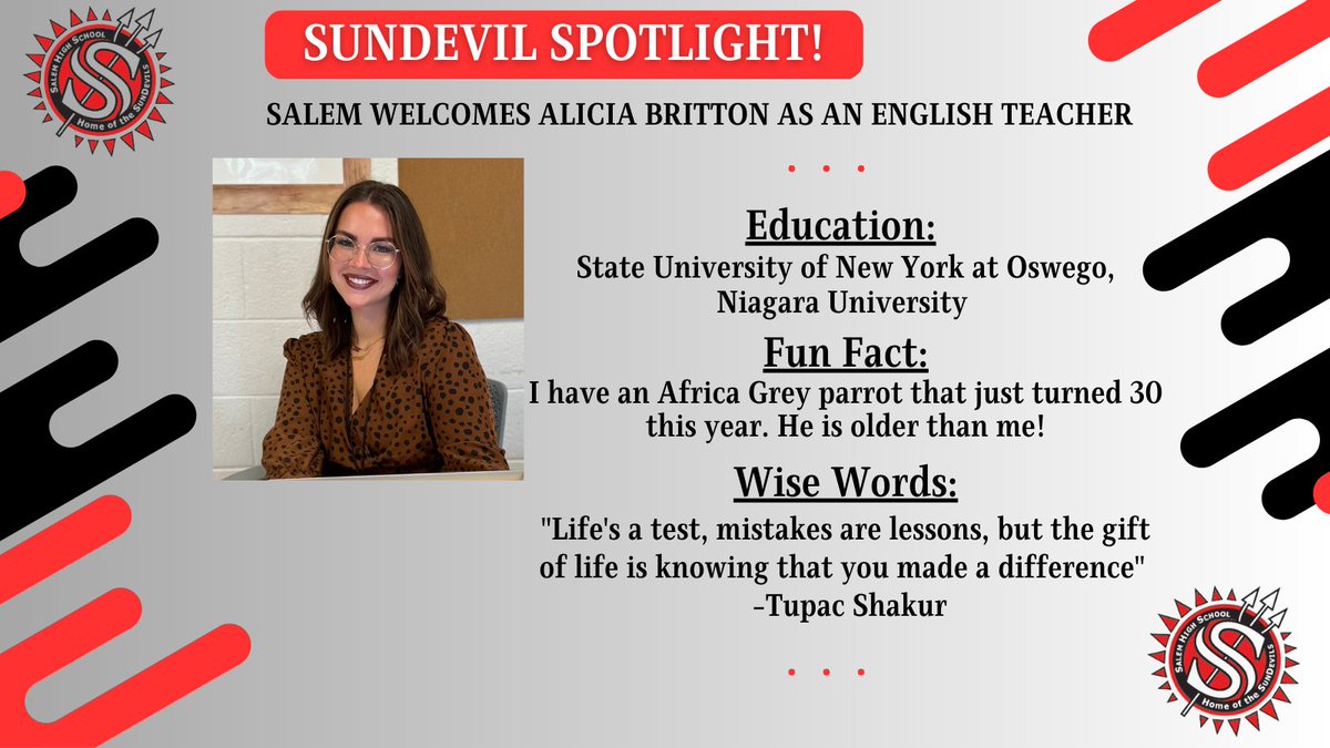 Salem welcomes new teachers to the SunDevil Family! Welcome Ms. Britton to the English Department. <a href="/CManugo/">Carey Manugo</a> @dwcho8 #ItsAGreatDayToBeASunDevil 🖤❤️🖤