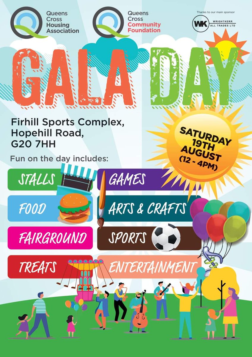 The Gala Day is this weekend! The QXHA free community event features fairground rides, entertainment, sports, games and activities, stalls, delicious food and lots more! Saturday 19 August, 12-4pm, the Firhill Complex, Hopehill Road