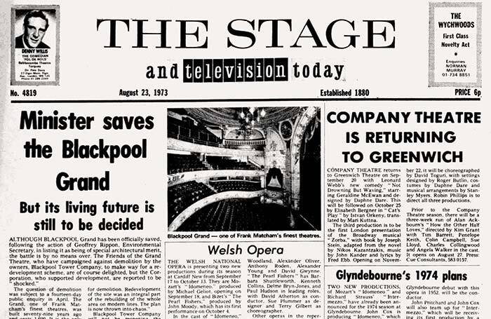What happened this week in theatre history?

This week 50 years ago, we reported that Blackpool Grand Theatre had been saved from demolition after being given listed status bit.ly/3E0yzPW