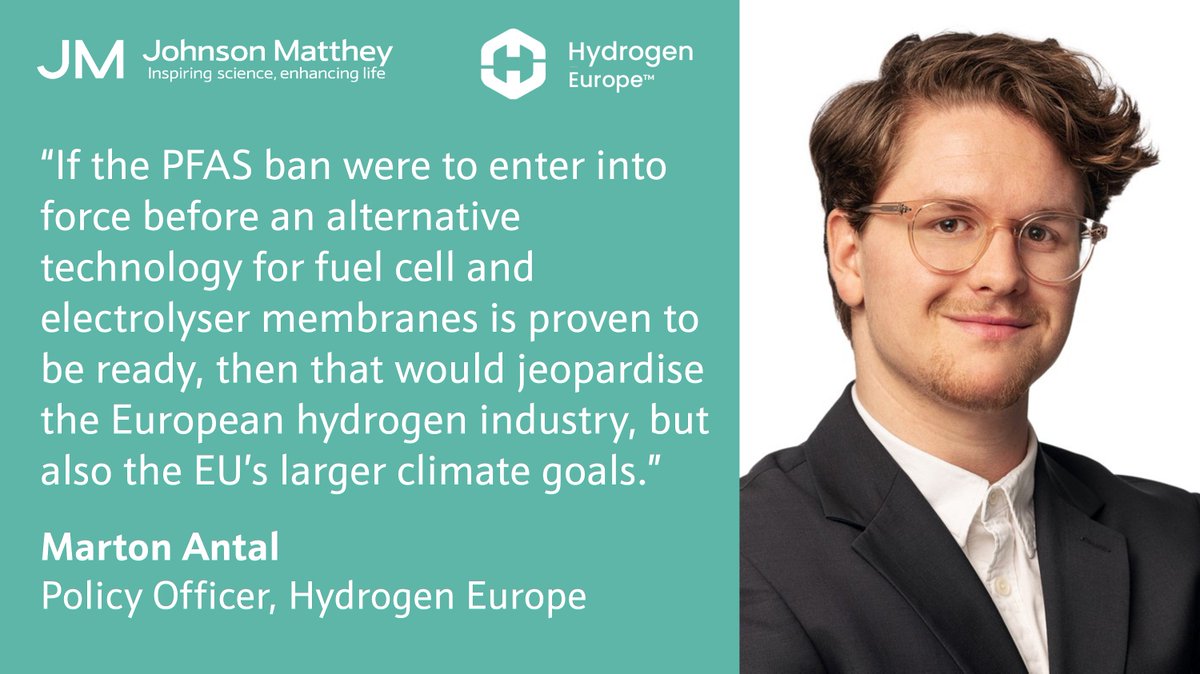 Marton Antal, Policy Officer @H2Europe, says the EU's proposed blanket ban of PFAS, without taking into account the responsible use of fluoropolymers in critical #hydrogen applications, could jeopardise the EU's transition to #netzero 🚛⚡🍃 Learn more: bit.ly/45dFuRp