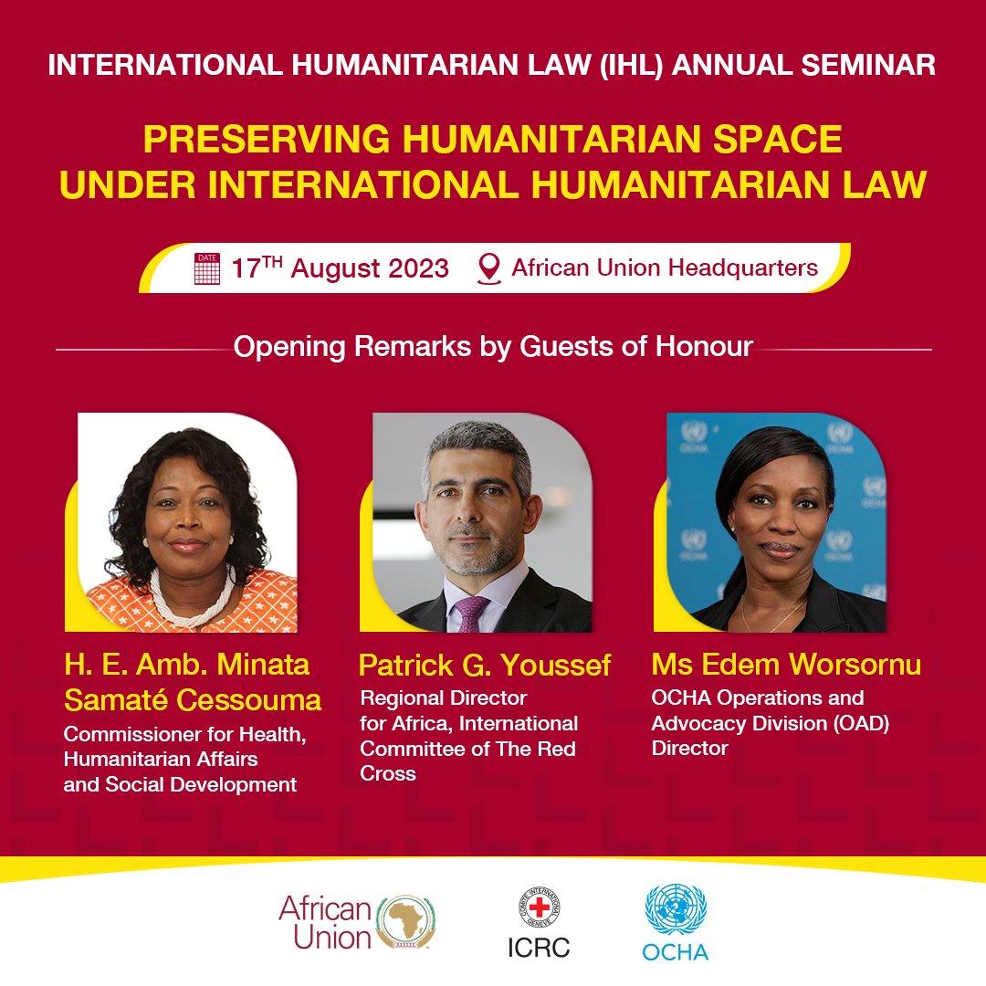 ICRC_AfricUnion's tweet photo. 📣Happening tomorrow!
🕘 9:00
 📍 African Union Headquarters

Follow our live tweet!

#HumaniterianSpace
#HumanitarianAccess
#IHL
#Investinhumanity https://t.co/jj6N3J3rEu