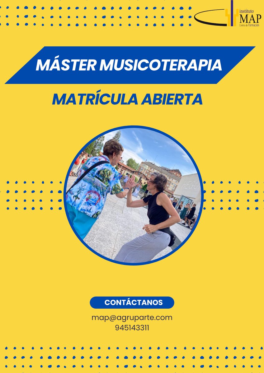 AgrupArteMAP's tweet photo. Os recordamos que las matrículas para el máster de musicoterapia 🎼 en IMAP están ya abiertas. 

Podéis preguntarnos cualquier duda 🤔 o consultar la web 👩🏽‍💻 (https://t.co/5jJdh4aZho)
📞945143311
📩map@agruparte.com

#musicoterapia #musica #arte #master #vitoriagasteiz https://t.co/J1bS1Z5Xdm