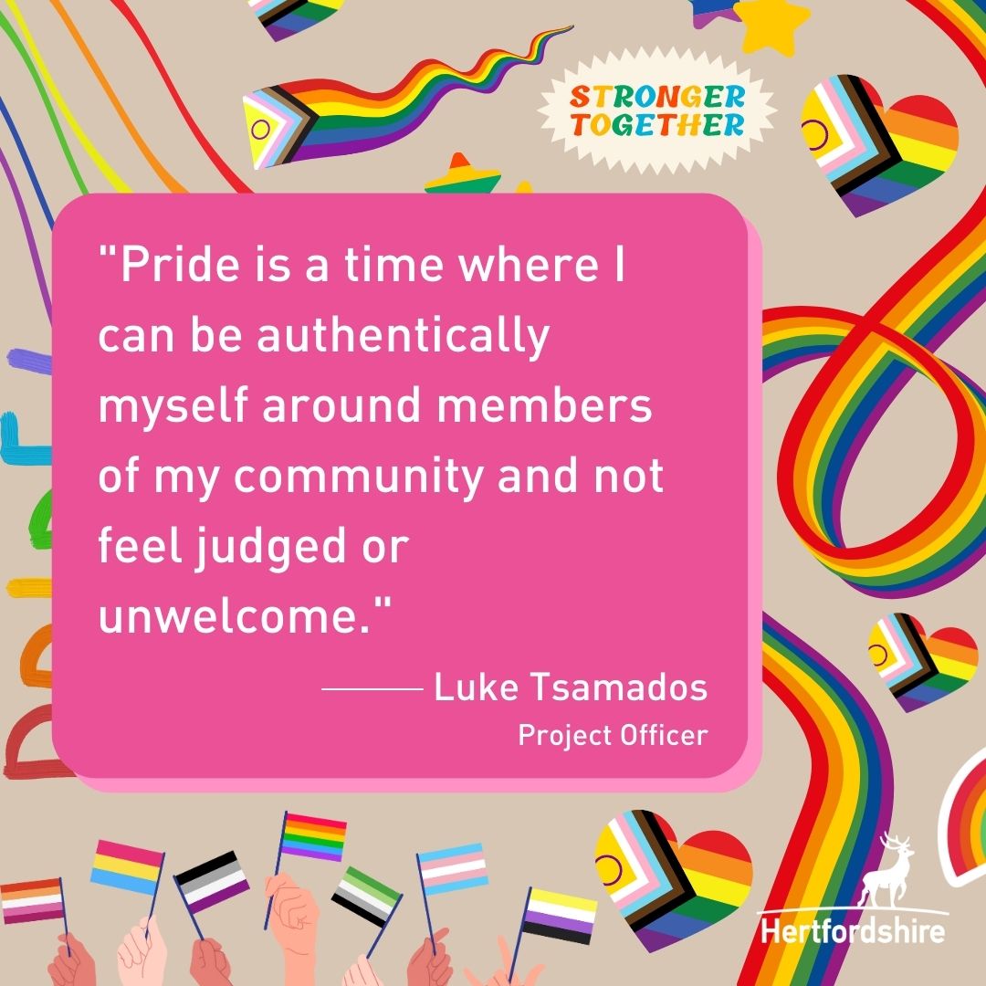 hertscc's tweet image. As we continue to celebrate Herts Pride Week, we continue to hear from our staff members and why they are #PrideProud. Celebrate with us at the Herts Pride festival this Saturday. Find out more by visiting hertspride.org