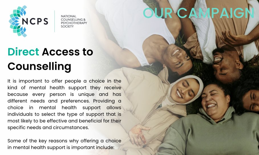 ncpscounselling's tweet photo. We are campaigning for Direct Access to Counselling.

Read more about our campaigns here - https://t.co/lmtrkrpcj1

#Counselling #TalkingTherapies #MentalHealthSupport #AccesstoCounselling https://t.co/fpLlBbUazr