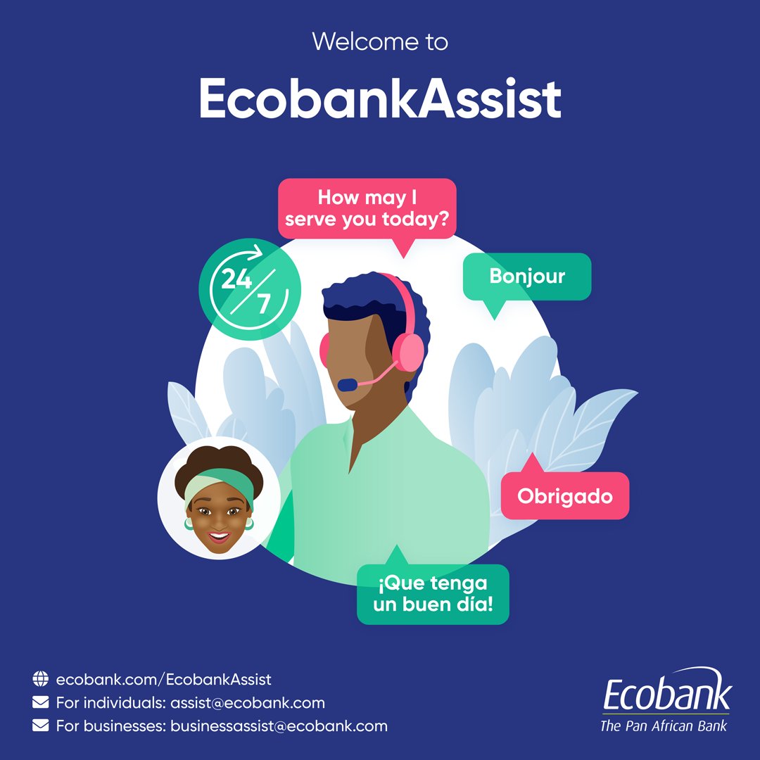 With #EcobankAssist, we are transforming the way we serve you. Check out our new website and discover how easy we’ve made it for you. Just choose your country and all contact channels will be readily available. 

Visit ecobank.com/EcobankAssist
