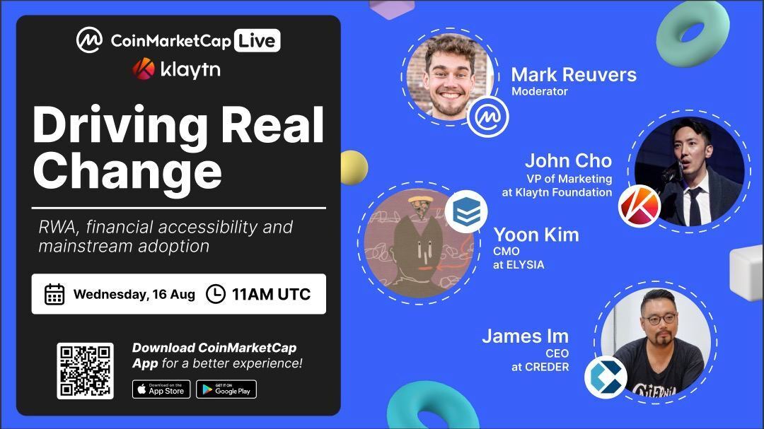 🌟 Greetings from the ELYSIA team! 🌟 We're excited to announce that today at 20:00, ELYSIA will be participating in a CMCLive, a live event hosted by CoinMarketCap and Klaytn. The event will feature a panel of projects associated with Real World Assets (RWA), including…