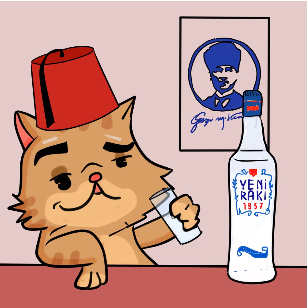 mrtravellercat's tweet photo. One of the most unusual events in rakı history: Our cat Mr. Traveller Cat didn't drink a bottle of rakı, but a glass of milk, as per Atatürk's will. 🥛🐾 #RakıNight https://t.co/ZxIKfyCmF7