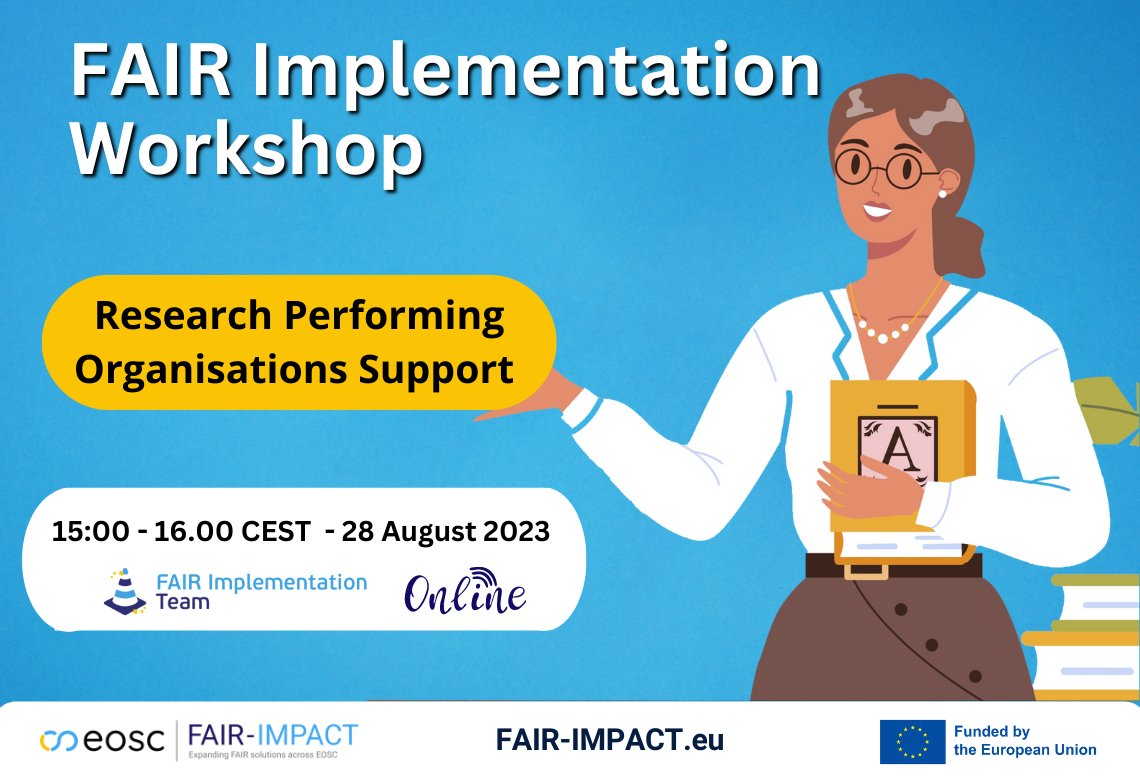 If you are a #researcher #research organisation &amp; interested in adopting #FAIRdata #Opendata, join the #FAIRIMPACT 1h workshop on 28/08/2023 3pm CEST about our next "OpenCall" to support you both with💶 &amp; professional advice on #FAIRprinciples. REGISTE🫵fair-impact.eu/events/fair-im…