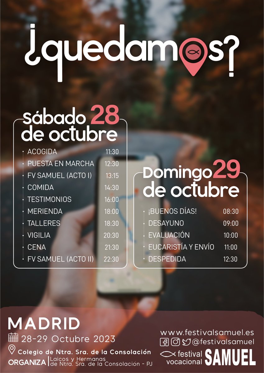 🙌🏾OS PRESENTAMOS EL CARTEL DEL #SAMUEL23 🙌🏾

👏🏼¿Quedamos? será el lema que nos acompañará este año

📅En la segunda foto encontraréis los horarios⏰

📍Reserva las fechas, 28 y 29 de Octubre, ¡NOS VEMOS PRONTO!🤩