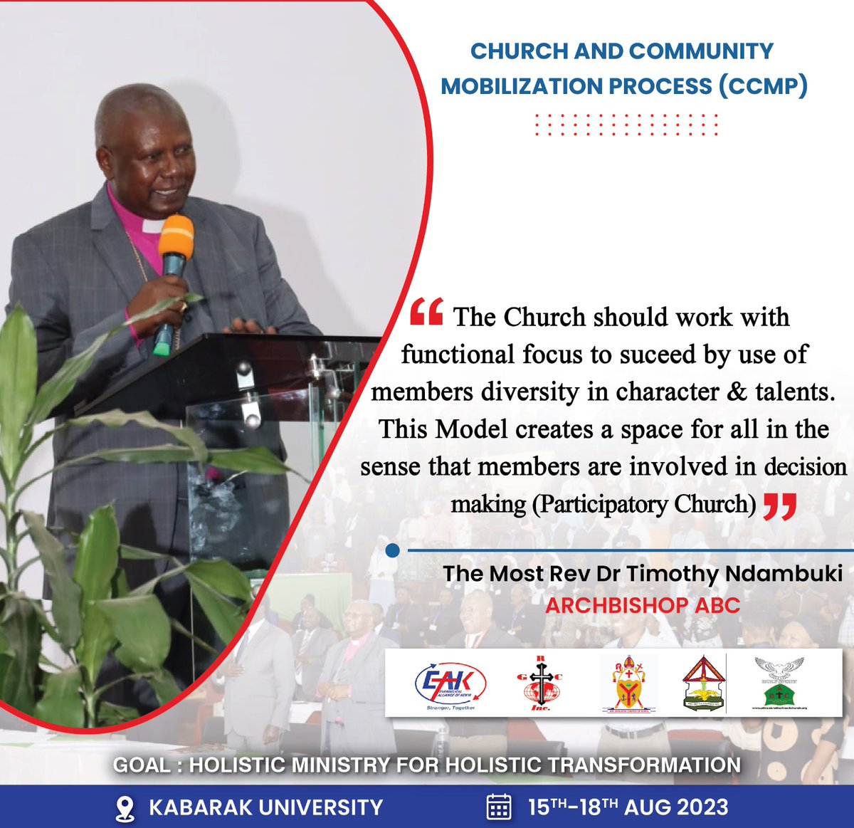 EAK_Kenya_'s tweet photo. The Evangelical Alliance of Kenya is part of the ongoing Conference for Church and Community Mobilization Process (CCMP) at Kabarak University bringing about 300 CCMP Facilitators together.

Goal: Holistic Ministry for Holistic Transformation.

Theme: Called, Act and Transform https://t.co/Uz3Tl4TnEW