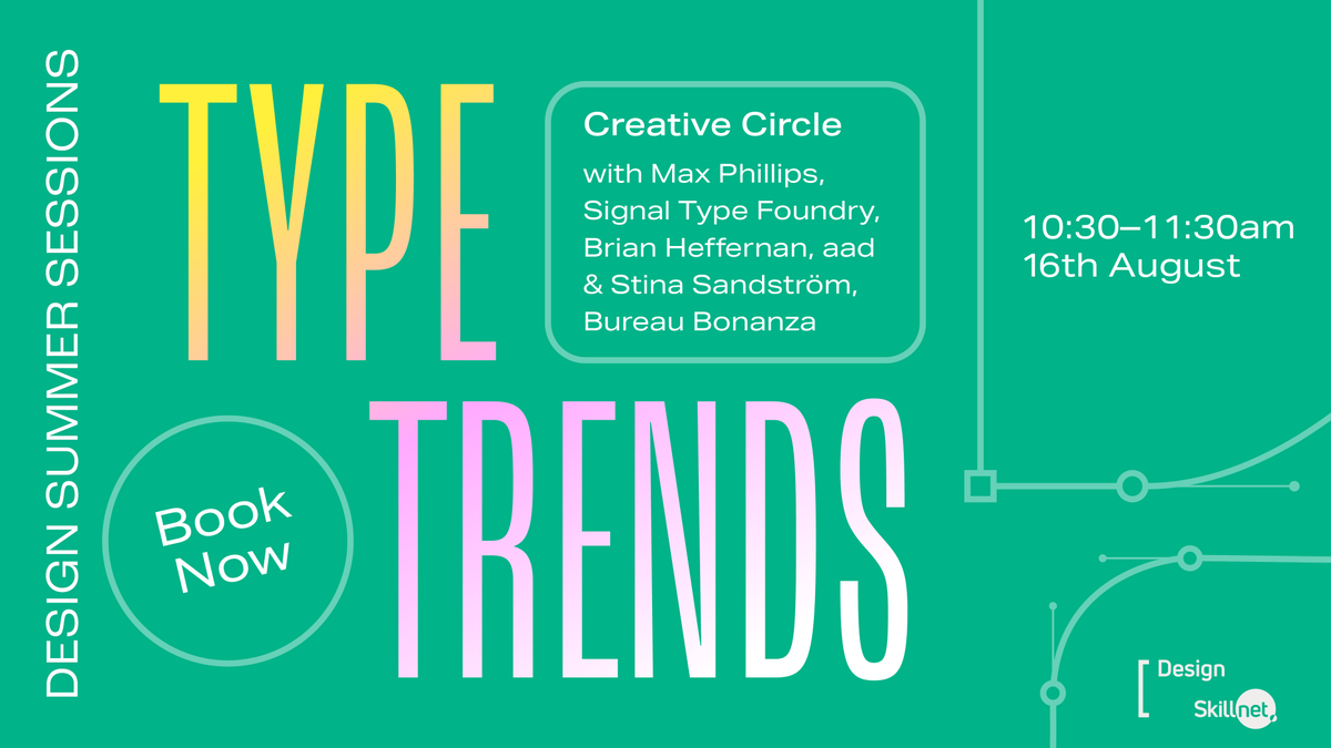 Really looking forward to our 1rst Design Summer Session of the Day! Join us for a creative circle where Max Phillips/@SignalType, @Brian_heffernan from #aad & Stina Sandström from @BureauBonanza discuss the latest typography trend👉🏻 bit.ly/DSSess2023 #designsummersessions