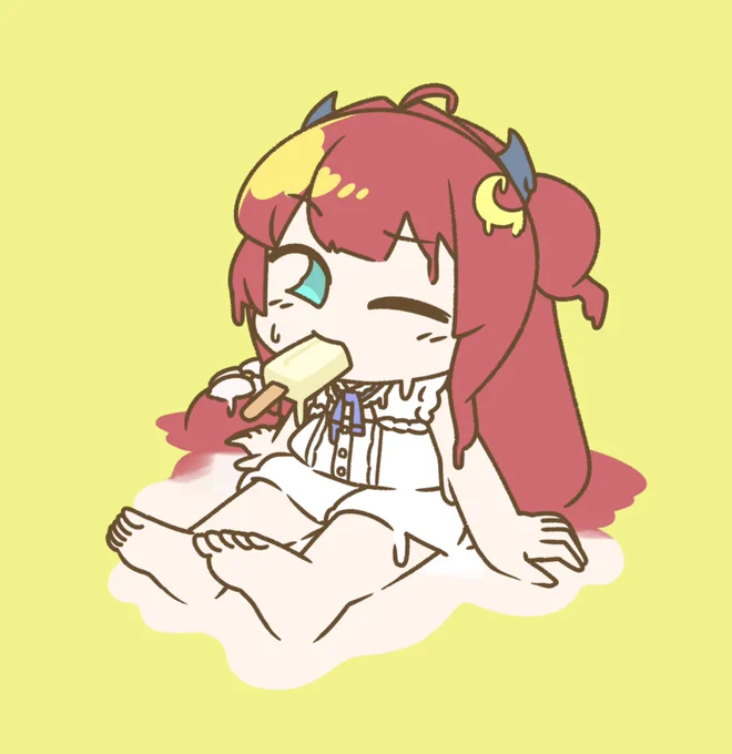 ロアちゃん汗かいてとろとろ暑すぎる場所では自分が溶けてるんじゃないかてくらいに汗が出たりするけどロアちゃんは暑い時はどんなことしてる?溶けるような熱さは本当に勘弁!て感じだよね溶けた時は型に流してもらって元に戻してもらわんとねロアちゃんに美味しいアイスを〜 #ロアート 
