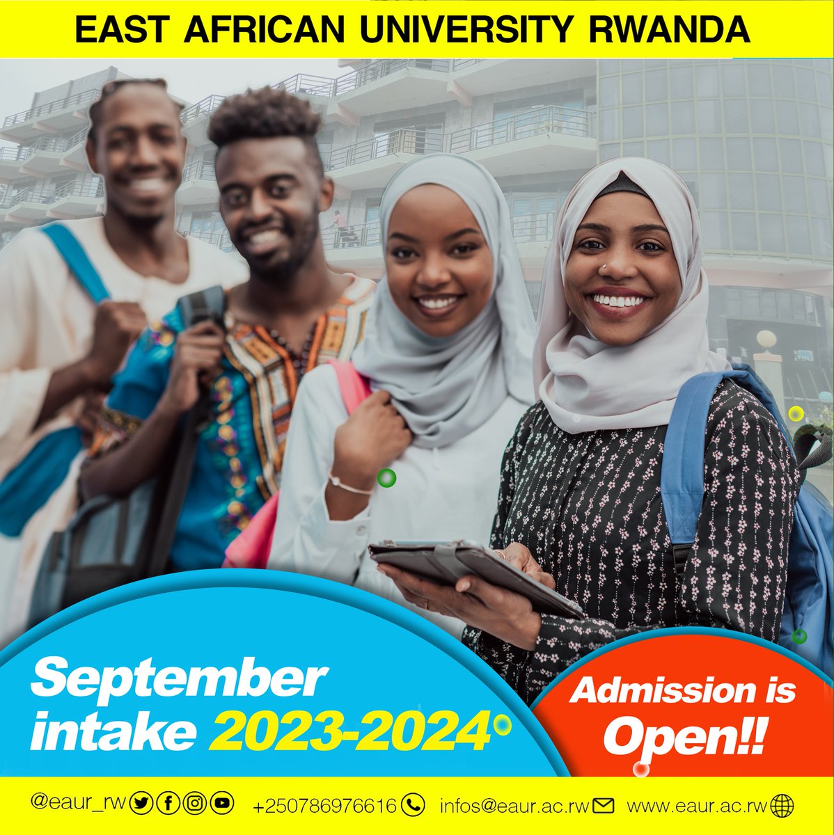 #EastAfricans Admissions for September Intake 2023-2024 is Open now!! Enrol yourself and be part of #EAUR community. 

#EAUR #WeAreEAUR #SeptemberIntake