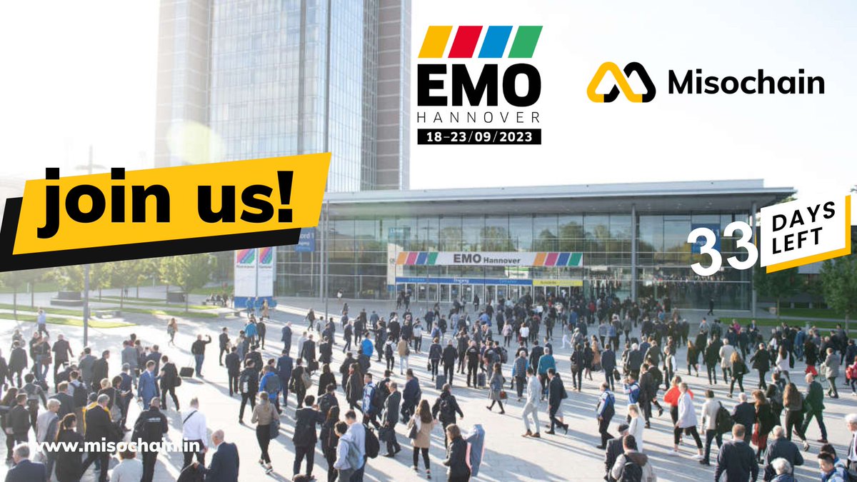 misochain's tweet photo. Countdown to EMO Hannover 2023! Get ready to dive into a world of digital manufacturing excellence this September. Stay connected for updates on game-changing technologies, interactive demos, and industry networking. Let's shape the future of manufacturing together! #emo2023 https://t.co/RXQOSHGKnk