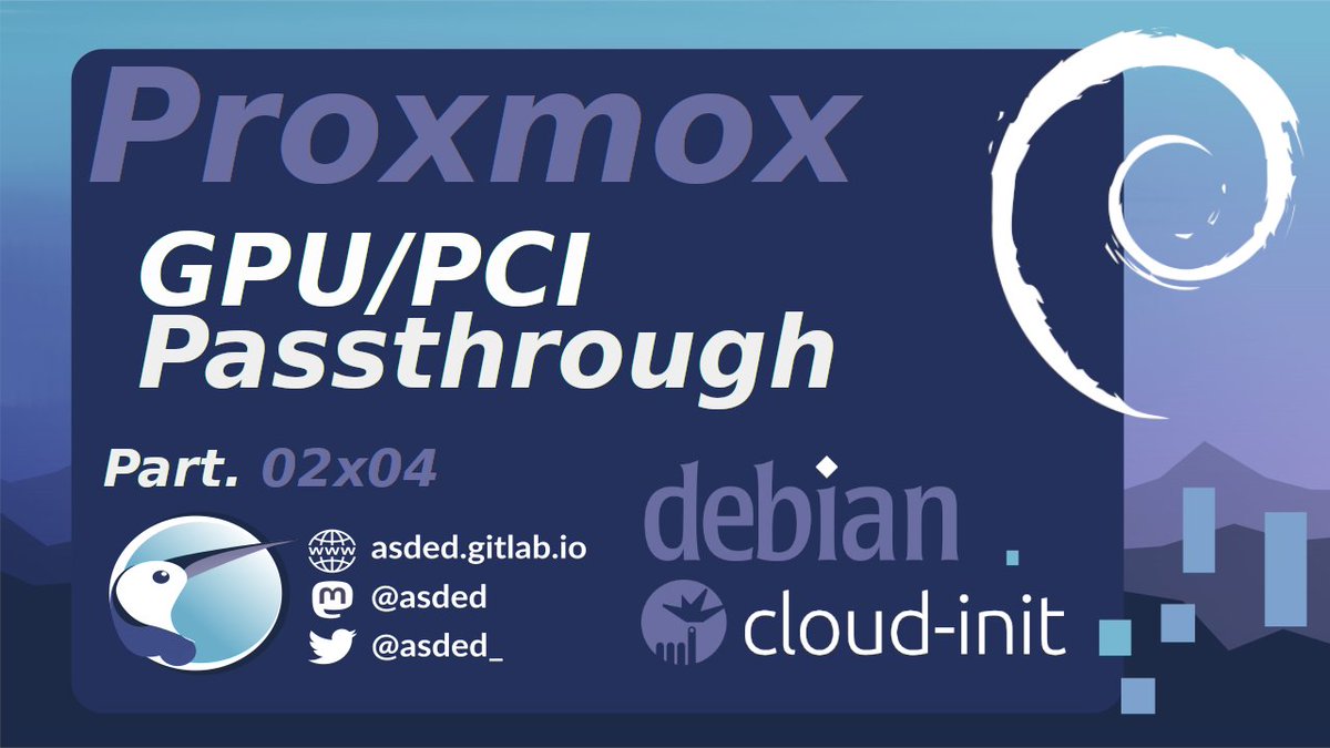 🚀 La suite de notre série sur le setup de VM en #gpupassthrough sous #Proxmox. C'est vendredi soir à 18h30 sur YouTube, au programme l'installation de #Debian 12 avec #Cloudinit .  #virtualisation #vfio

📽️youtu.be/LaISed9HfLA
📄bit.ly/3DQrj9v