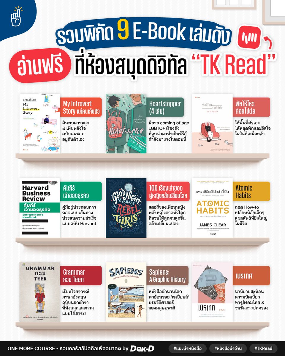 tornokandcourse's tweet photo. 📚🔎 𝗧𝗵𝗲 𝗺𝗼𝗿𝗲 𝘆𝗼𝘂 𝗿𝗲𝗮𝗱, 𝘁𝗵𝗲 𝗺𝗼𝗿𝗲 𝘁𝗵𝗶𝗻𝗴𝘀 𝘆𝗼𝘂 𝗸𝗻𝗼𝘄.  พาไปส่อง #หนังสืออ่านฟรี ในห้องสมุดดิจิทัล ‘TK Read’ ที่เปิดให้ประชาชนทั่วไปเข้าไปใช้บริการได้แบบไม่มีค่าใช้จ่าย ใครอยากหาอะไรอ่านเพลินๆ ตามไปจับจองคิวอ่านกันได้เลย 💖 https://t.co/9XLMy0Chy0