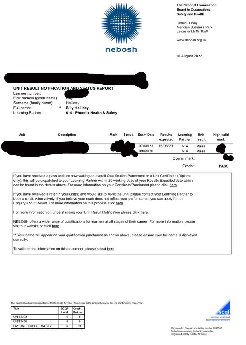 BillyHalliday9's tweet photo. Super happy to wake up this morning and see that I’ve passed my NEBOSH NGC since taking a two year break after the passing of my father! It’s absolutely made my day, all the hard work and revision has paid off! https://t.co/QuTQP3tMdM