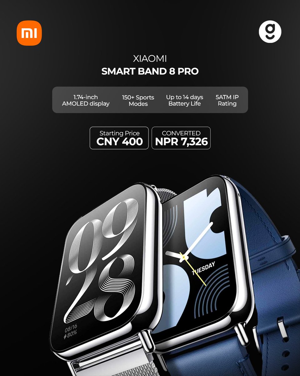 Xiaomi's new budget smartwatch Smart Band 8 Pro with a 60Hz AMOLED display.😮😮
Read More: bit.ly/xiaomi-smart8P…

 #xiaomismartwatch #smartwatch #latest #GadgetsInNepal #smartband8pro #technews #technology