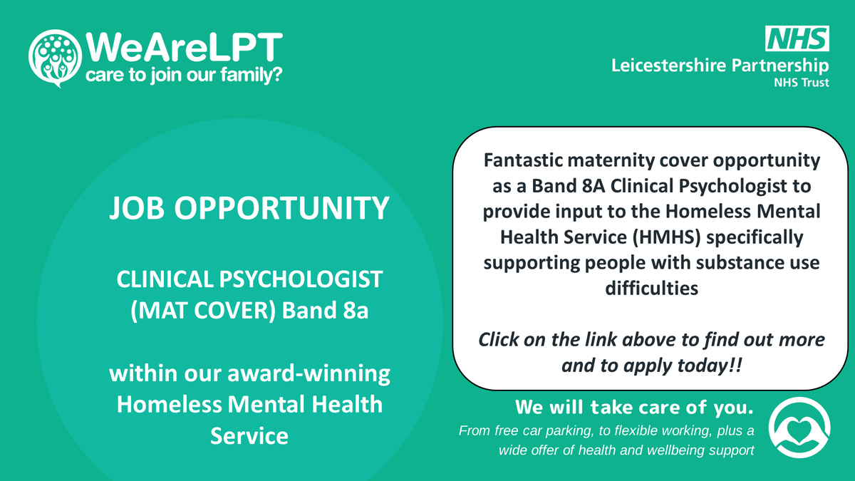 ⭐️We have a brilliant opportunity as a Clinical Psychologist within the Directorate of Mental Health at <a href="/LPTnhs/">Leicestershire Partnership NHS Trust</a> ! 
👇This is a maternity cover with loads of scope! Click on the link below to find out more and to apply: jobs.nhs.uk/candidate/joba…