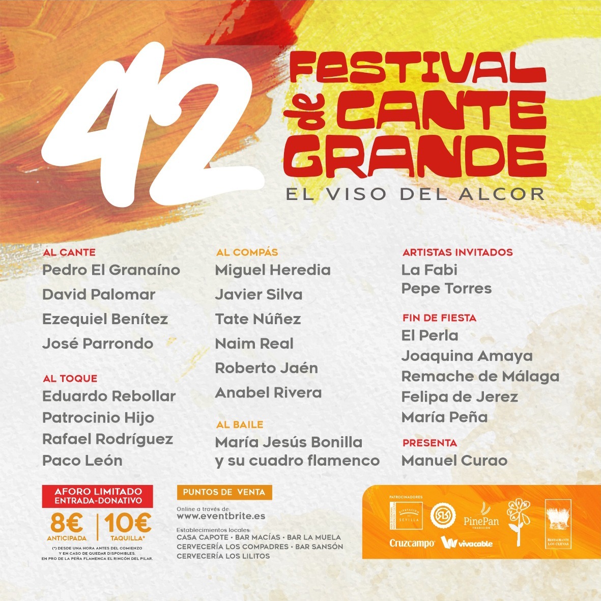 🔵 El Ayuntamiento de El Viso del Alcor, a través de la Delegación de Cultura, y la Peña Flamenca "El Rincón del Pilar" anuncian que ya se encuentra a la venta las entradas del 42 Festival de Cante Grande.

👉 Más información: acortar.link/O7puJ1