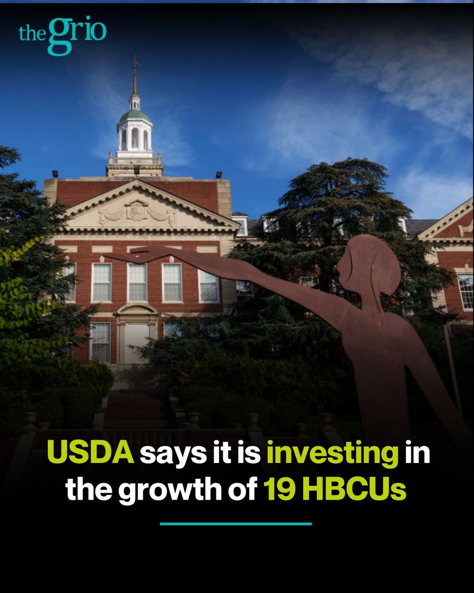 theGrio's tweet photo. The U.S. Department of Agriculture plans to invest over $33 million to assist capacity-building initiatives at 19 historically Black institutions and universities.

Read More 👇🏿

https://t.co/LPH3rFnnVs https://t.co/lbPptBPjvX